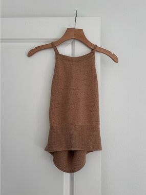 Express women’s brown knit sweater open back tie back tank top shirt size LARGE